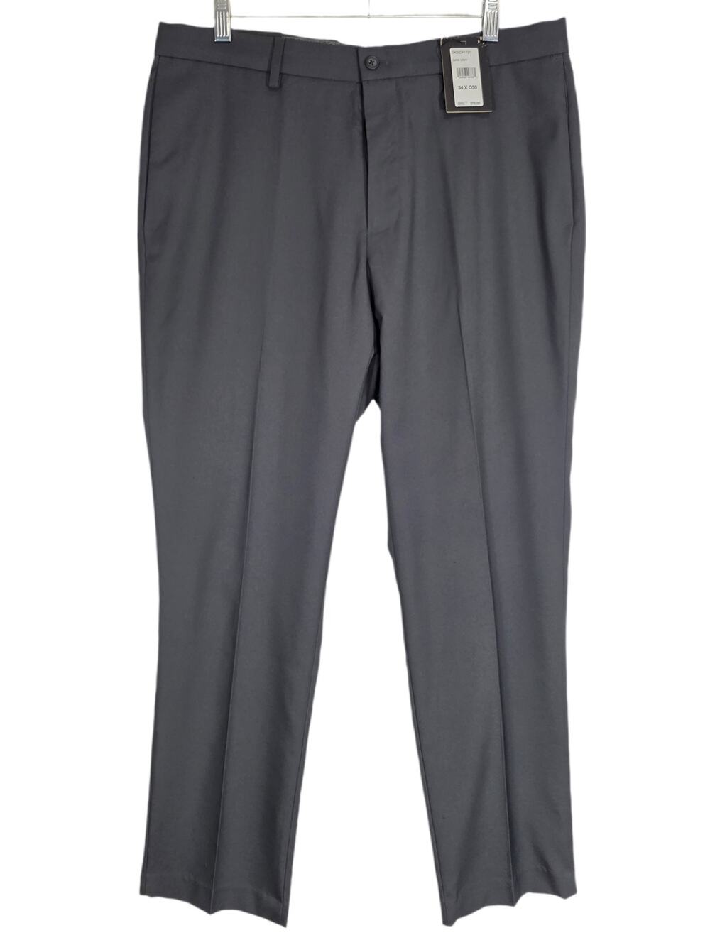DKNY Slim Fit Stretch Flat Front Dress Pants Men's Dark Grey 34x30